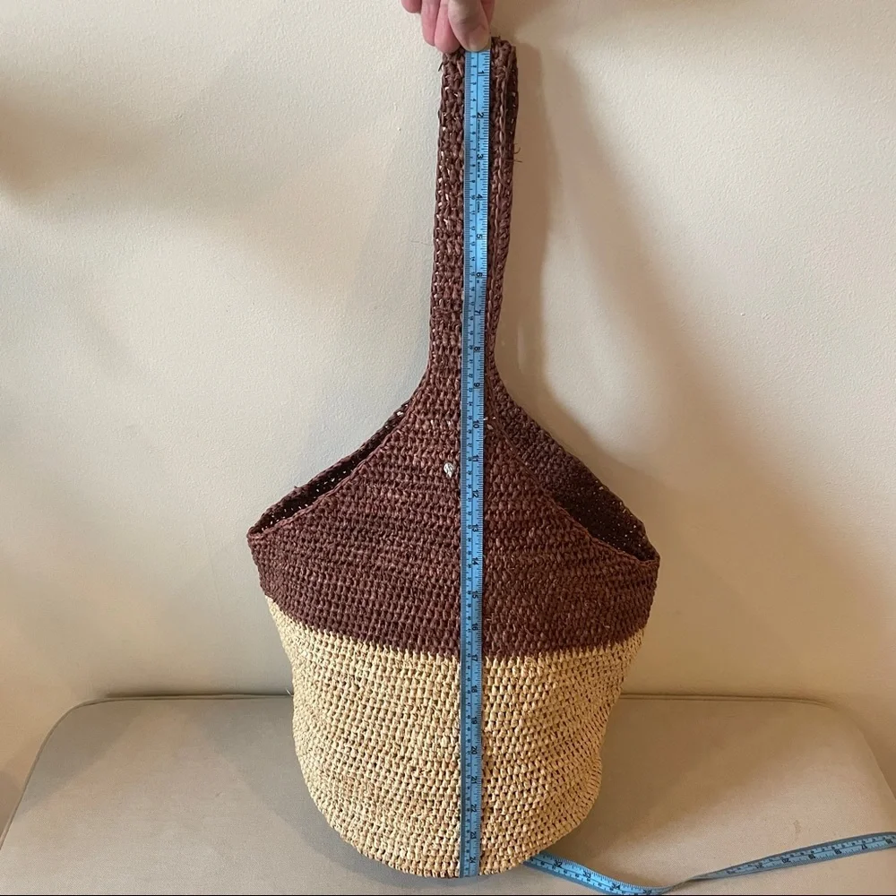 Helen Kaminski raffia bucket bag satchel summer tote two toned large - Picture 11 of 12